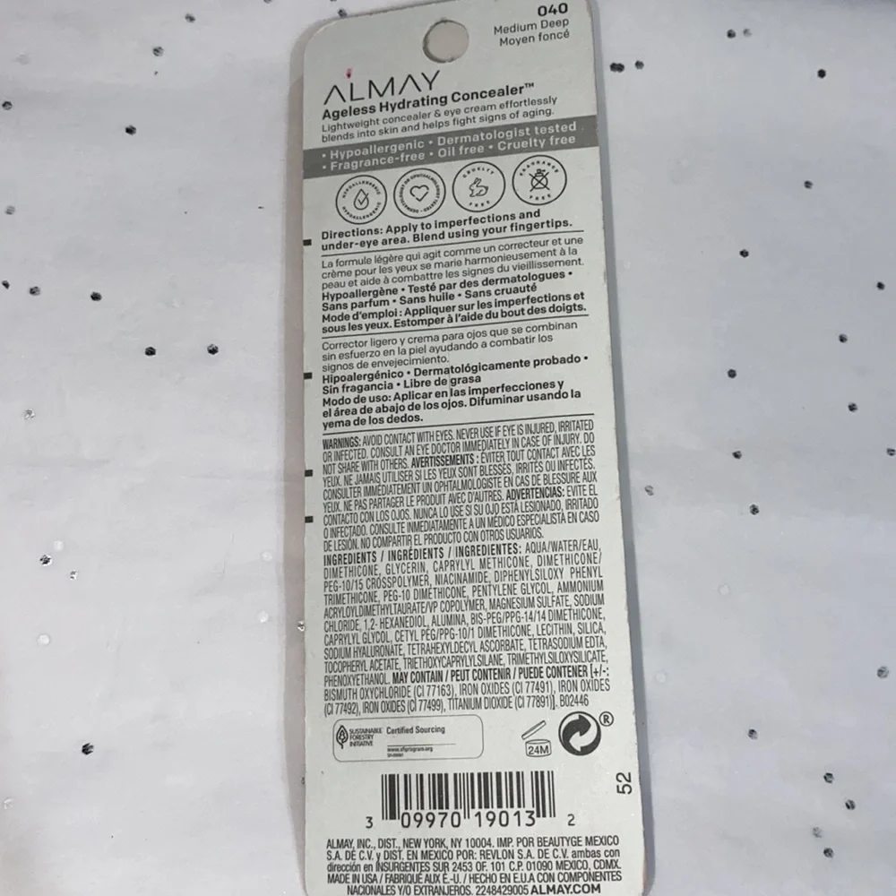 Almay Ageless hydrating Concealer stick Face Hyaluronic Acid 040 medium deep